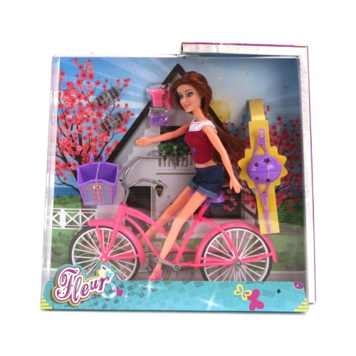 Fleur barbiepop met fiets
